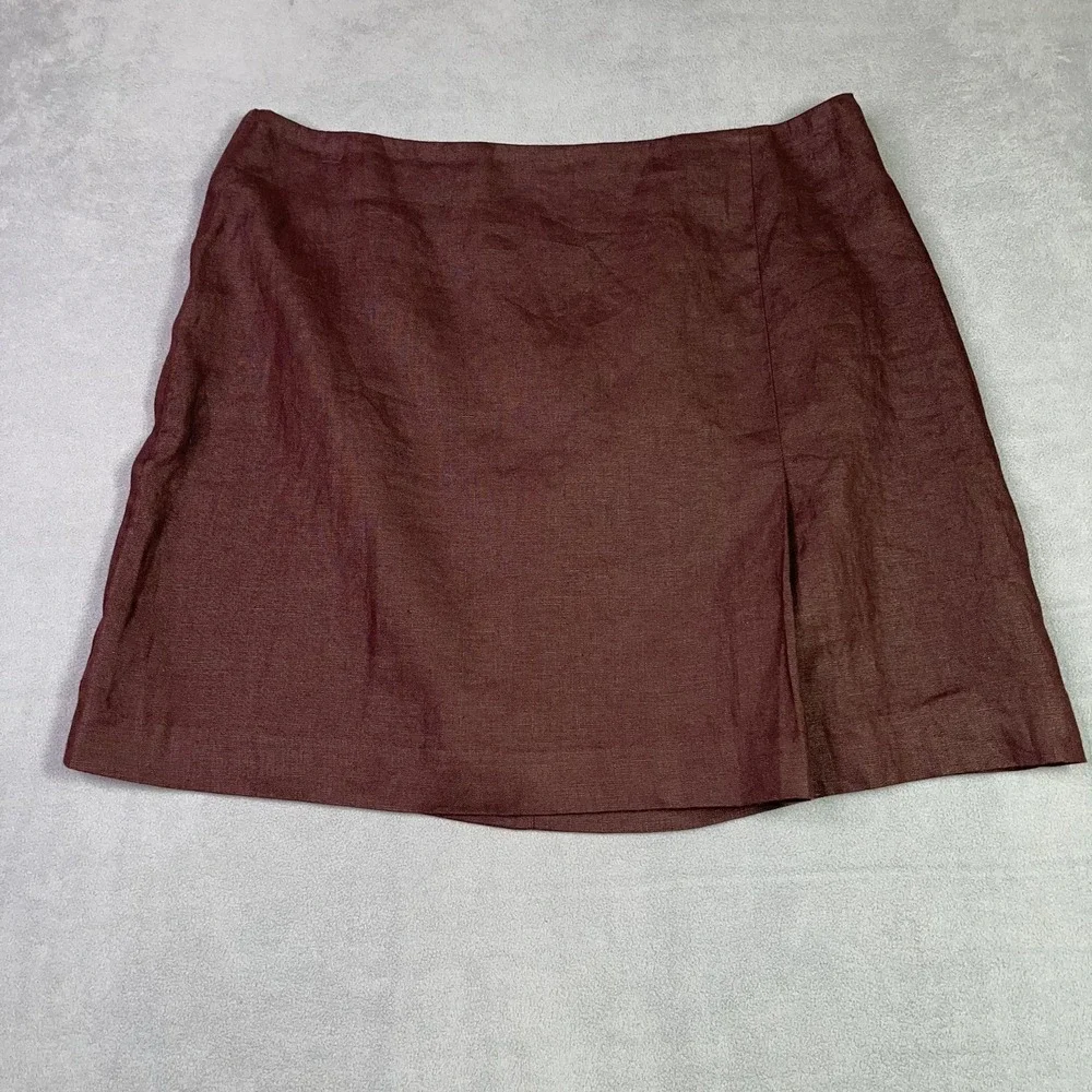 Madewell Pleated Linen Skirt Womens 12 Chocolate Raisin Brown Lined Academia NEW